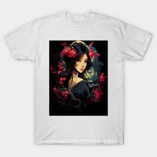 Artistic Fusion: Japanese Anime Gothic Girl Design T-Shirt